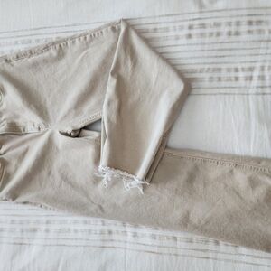 Beige Frayed Hem Jeans